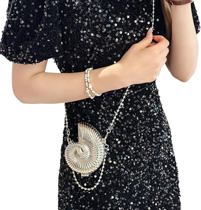 Small Conch Shape Crossbody Bag with Metal Chain Strap