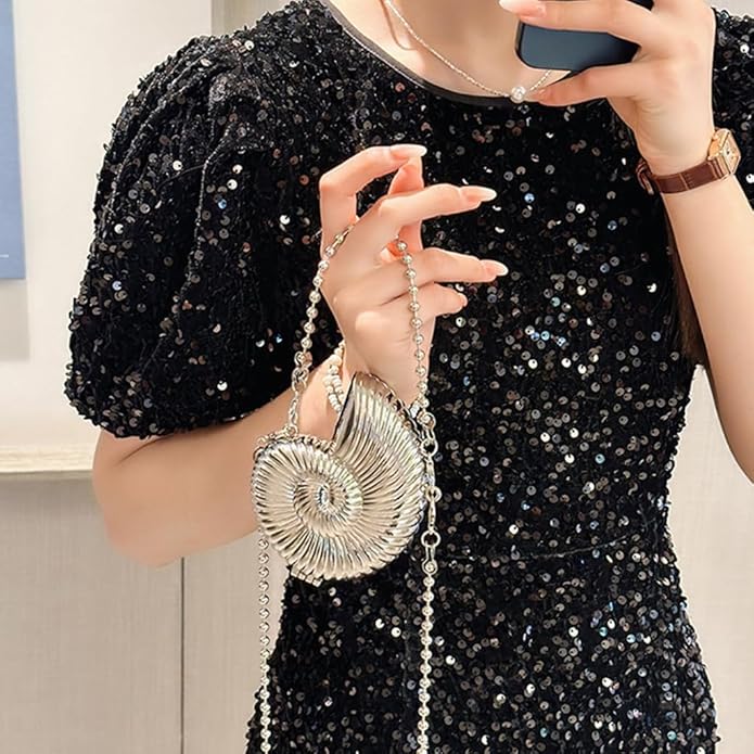 Small Conch Shape Crossbody Bag with Metal Chain Strap