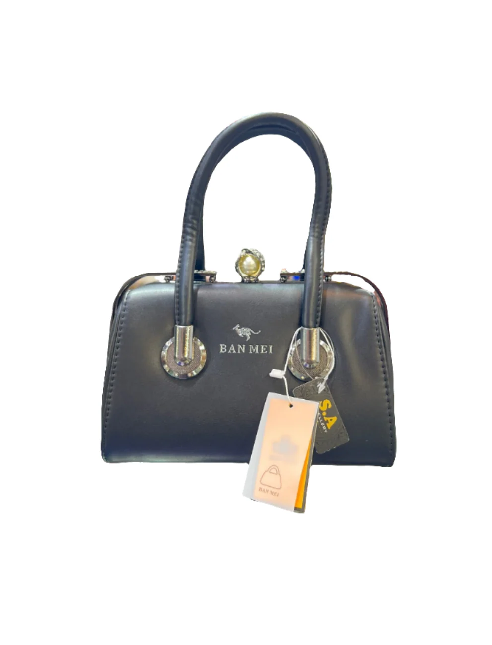 Elegant Handbag with Metal Stone-Studded Sides