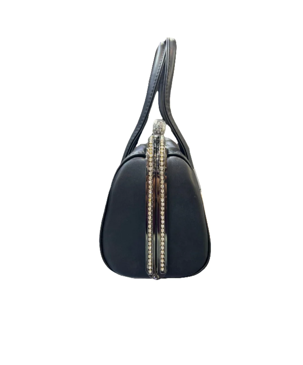 Elegant Handbag with Metal Stone-Studded Sides